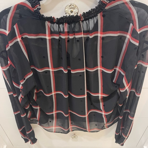 Zara windowpane blouse with subtle velvet dots size M - Picture 6 of 8